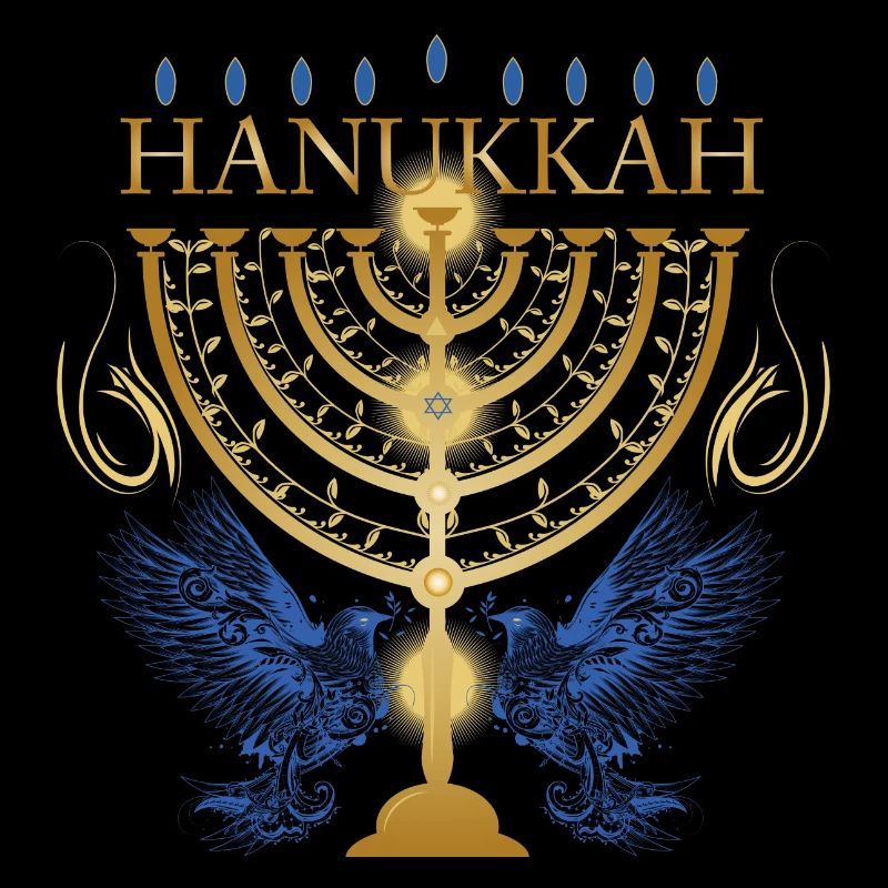 gold-colored Hanukkah candlestick with two doves