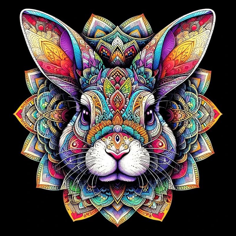 Rabbit decorated with Mandalas