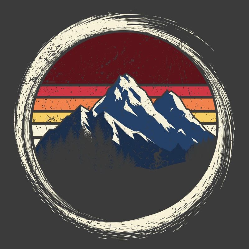 Mountain Sunset Retro Circle