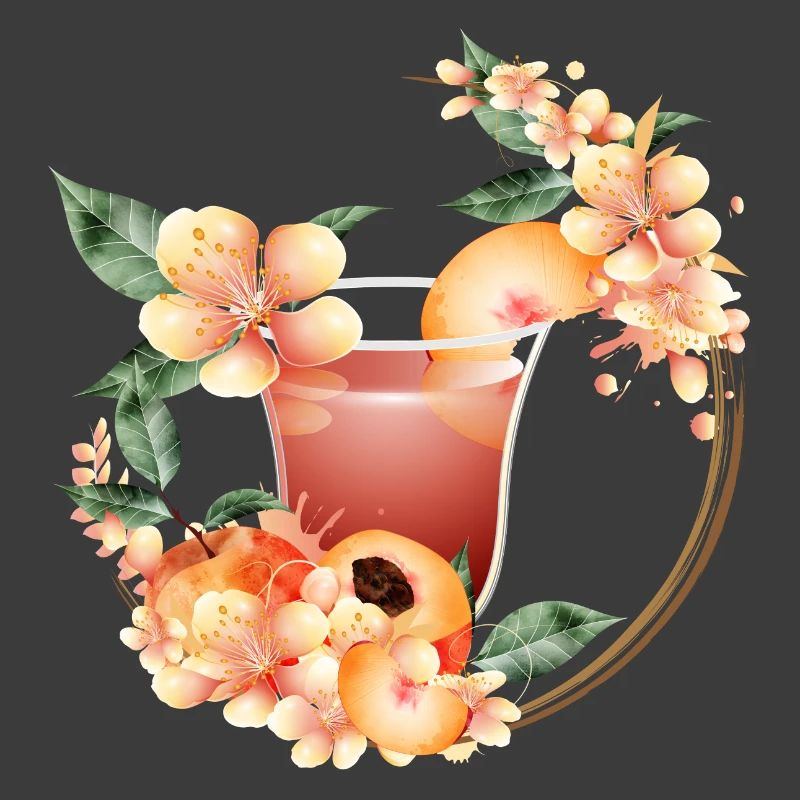 Cocktail with Peach Half & Peach Blossom Wreath