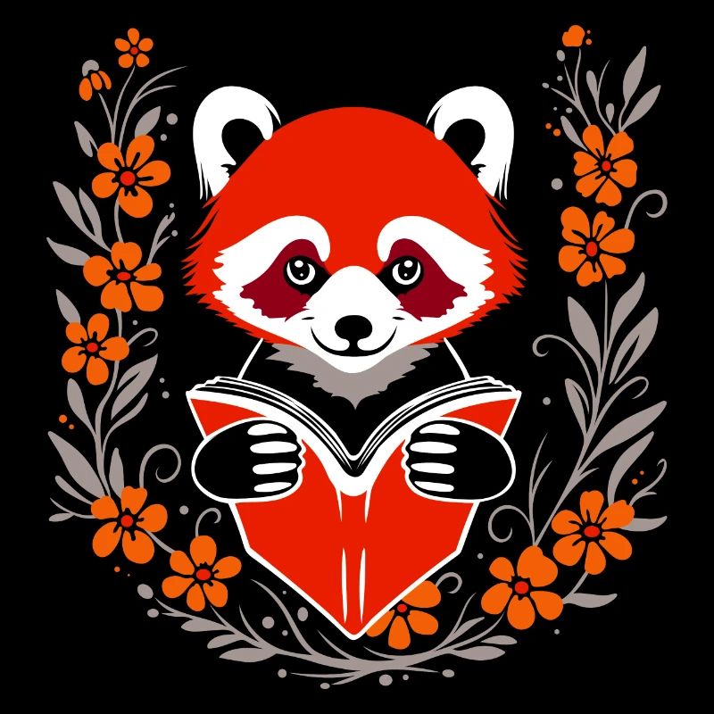 Reading Red Panda with Flowers – Cute Design