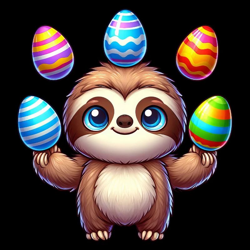 Easter Sloth Easter Egg Juggler Colorful Eggs