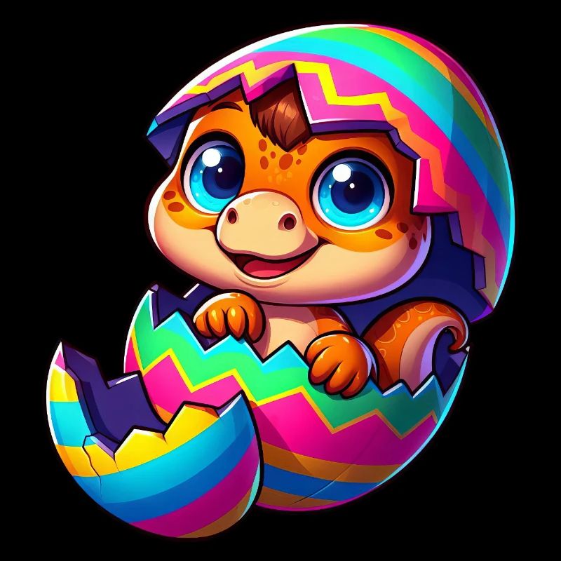 Cute dino hatching from colorful easter egg cartoon