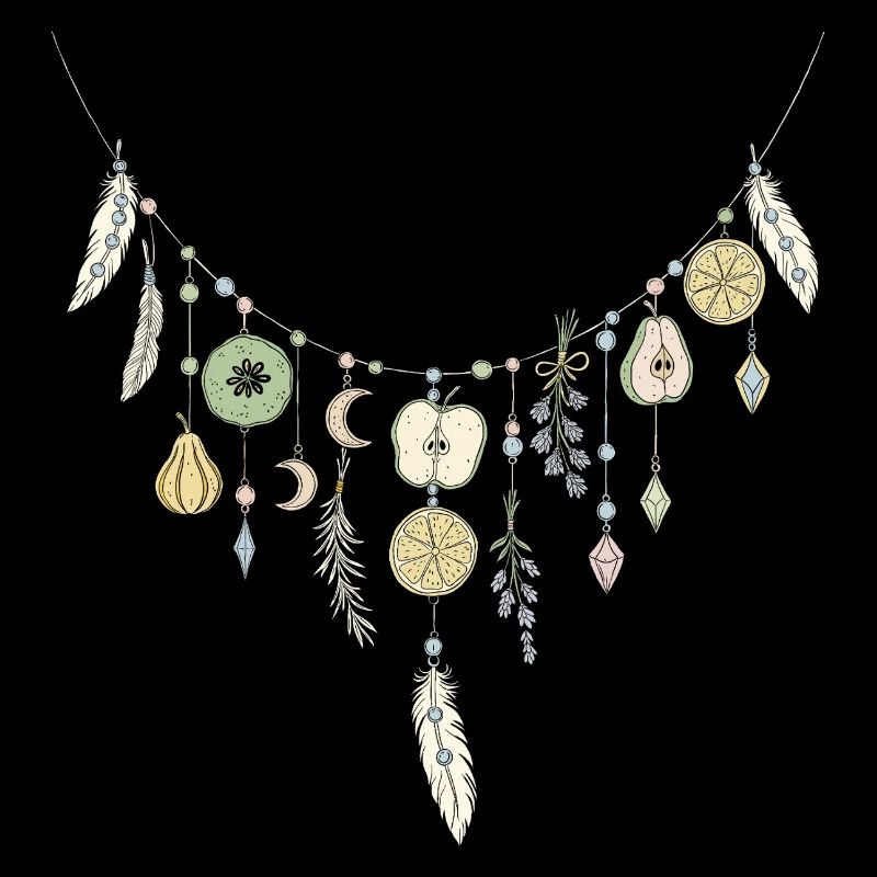 Delicate Fruit and Feather Necklace