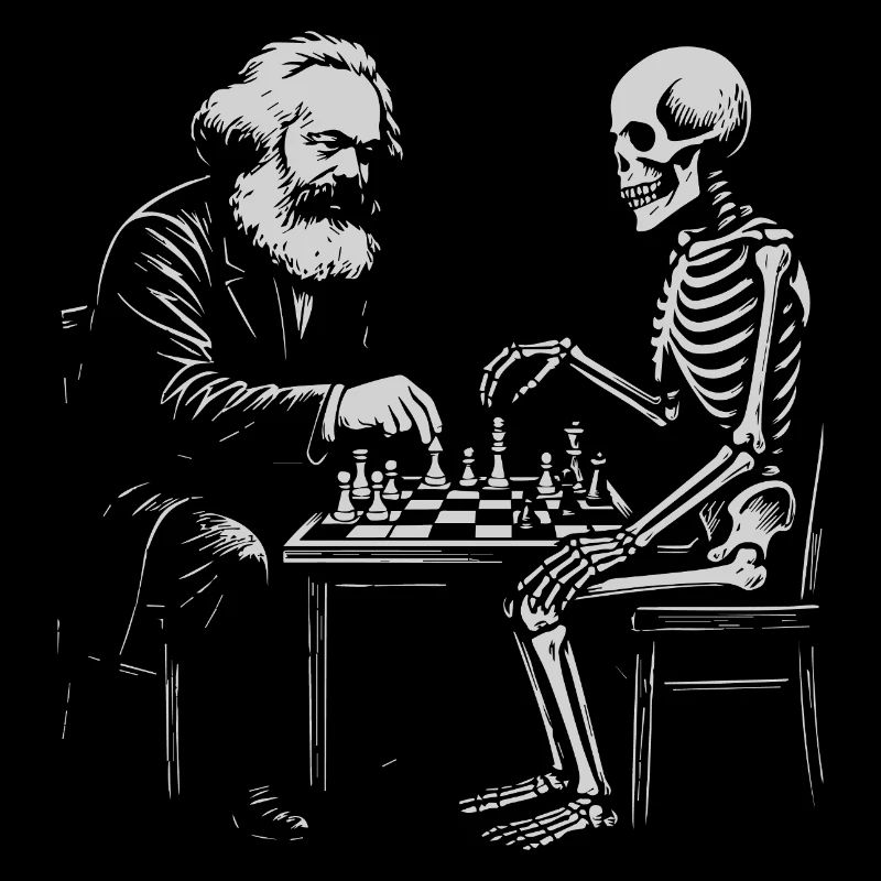 Karl Marx joue aux échecs avec du skeleton