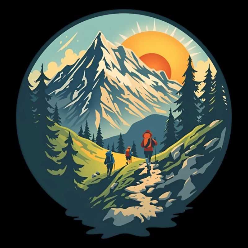 Mountain hikers at sunset