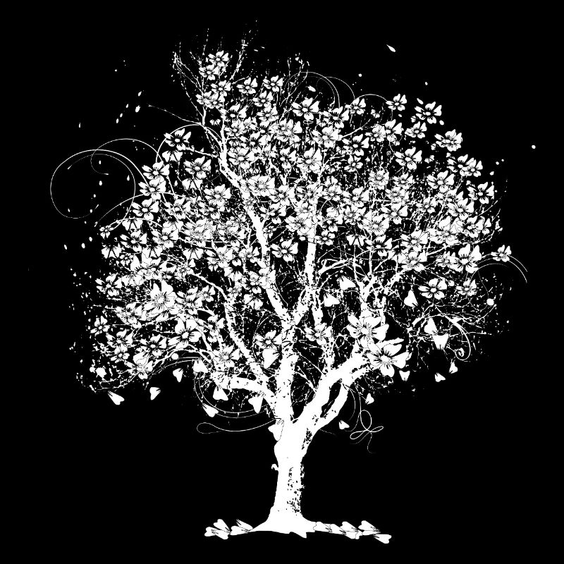 Arbre de printemps en fleurs – œuvres en noir et blanc