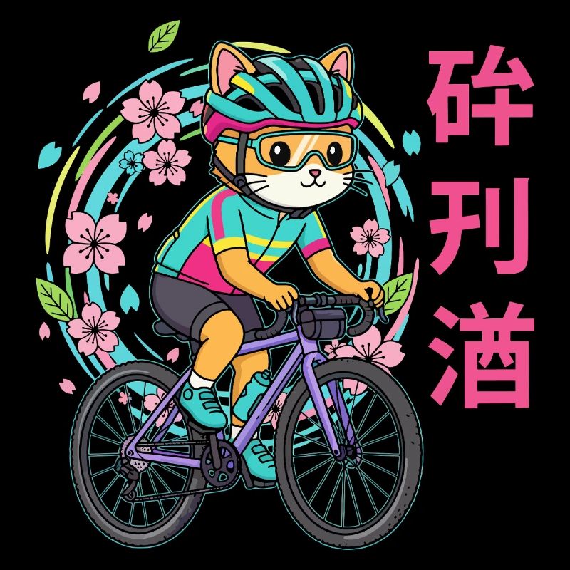 Neon-Katzenradfahrer mit Blüten
