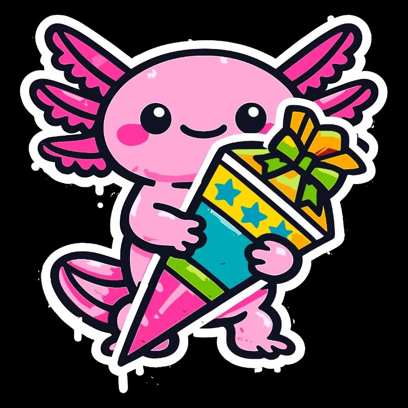 Niedliches Axolotl Kind Einschulung Schulanfang