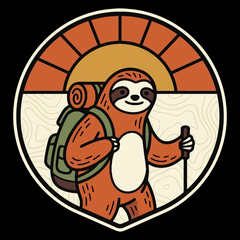 Sloth Hiking Retro Badge Motif