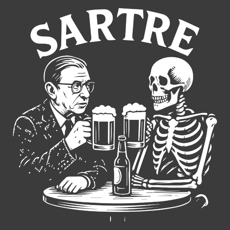 Sartre drinking beer with Skeleton