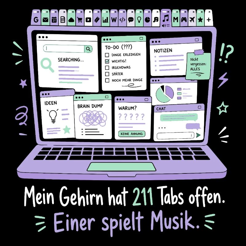 211 Tabs offen — einer spielt Musik