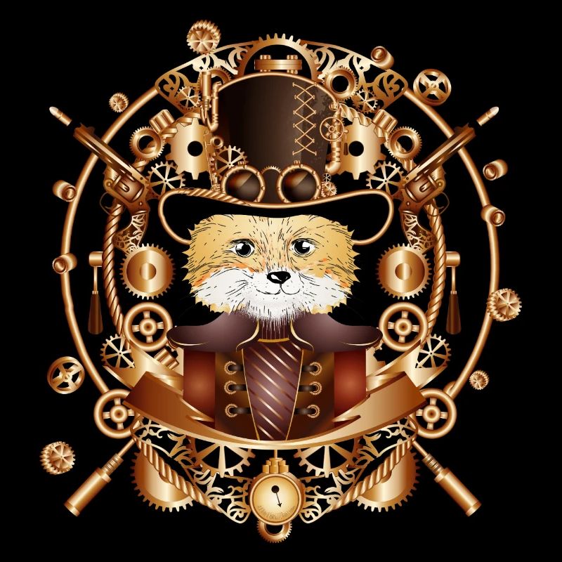 Steampunk fox with cylinder hat in the frame