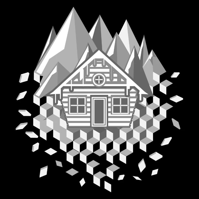 extraordinary stylized hut and mountains