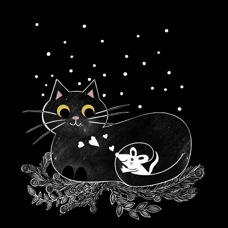 Katze Maus Winter Illustration