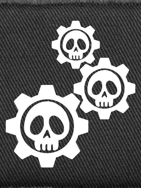 White gears and skulls