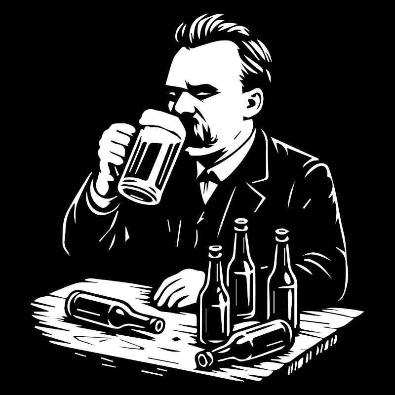 Friedrich Nietzsche drinking Beer illustration 