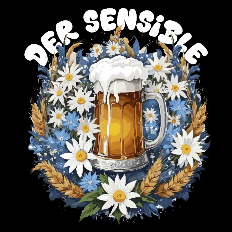 Chope à bière avec décor de camomille et dirndl d’edelweiss