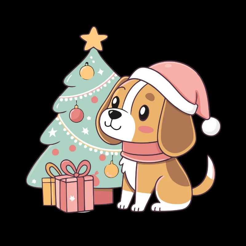 Kawaii Weihnachtswelpe am Baum