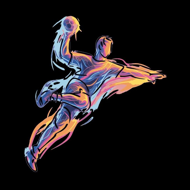 Dynamic handball jump throw in neon flames