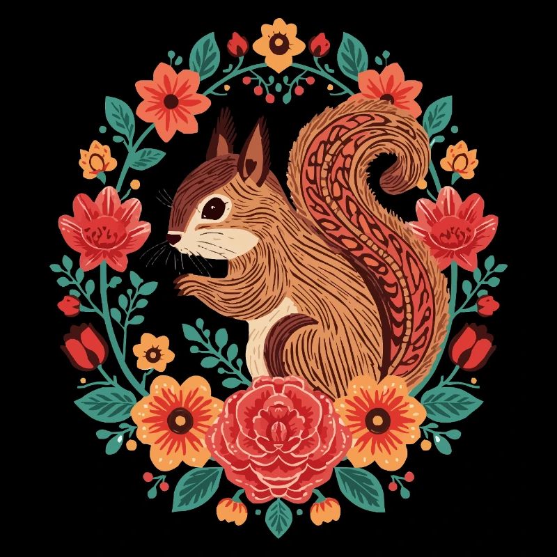 Eichhörnchen im Blumenkreis