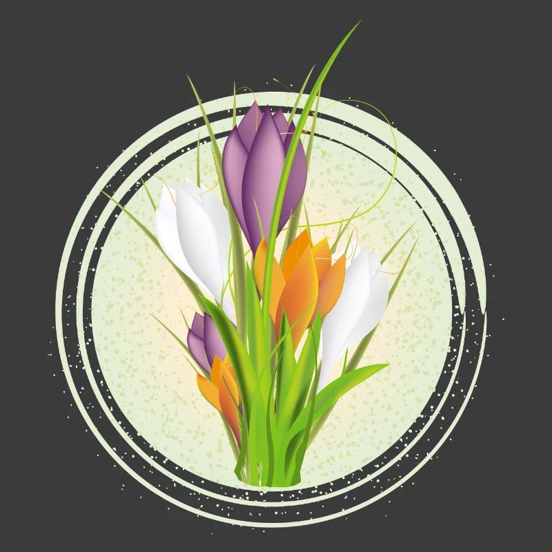 Delicate colorful crocuses in the spring circle