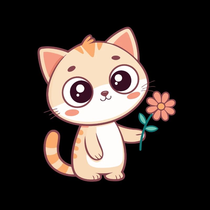Chat kawaii et fleur pastel