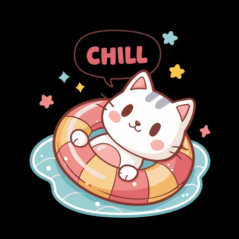 Chat Chill en Bouée Pastel
