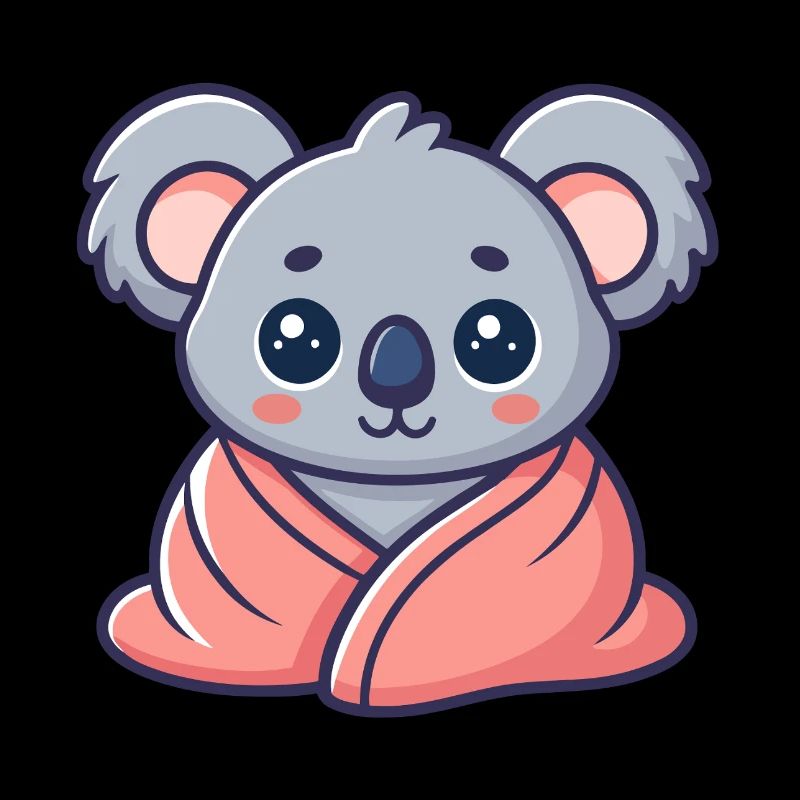 Koala kawaii enveloppé dans drap rose