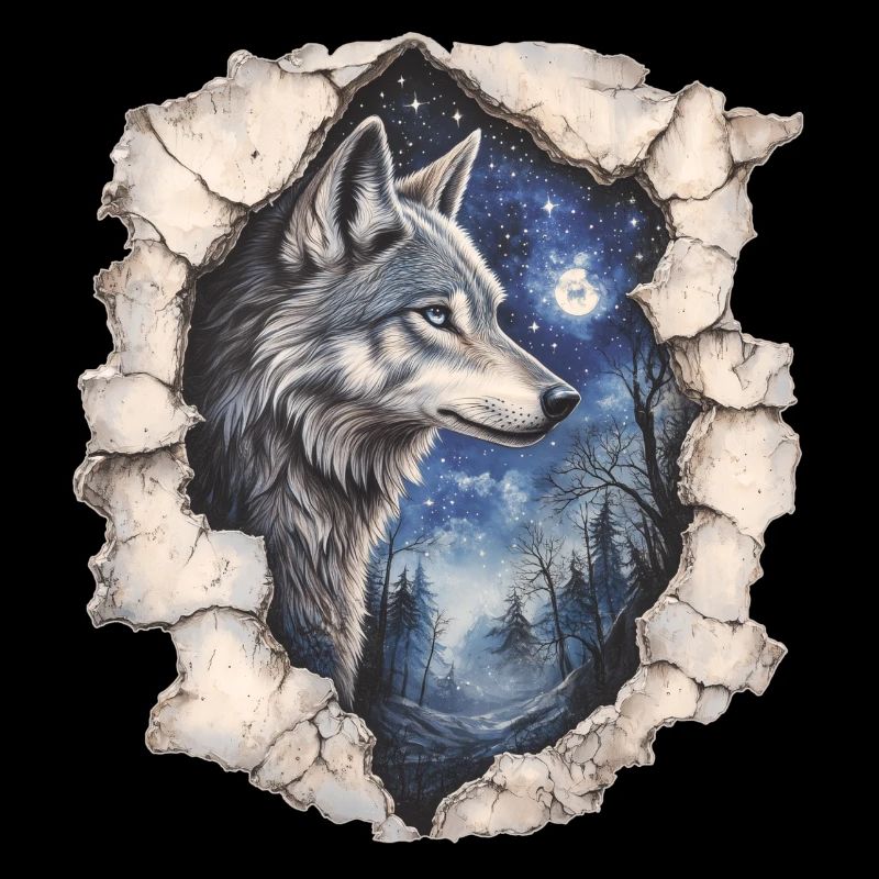 Wolf mit Sternenhimmel