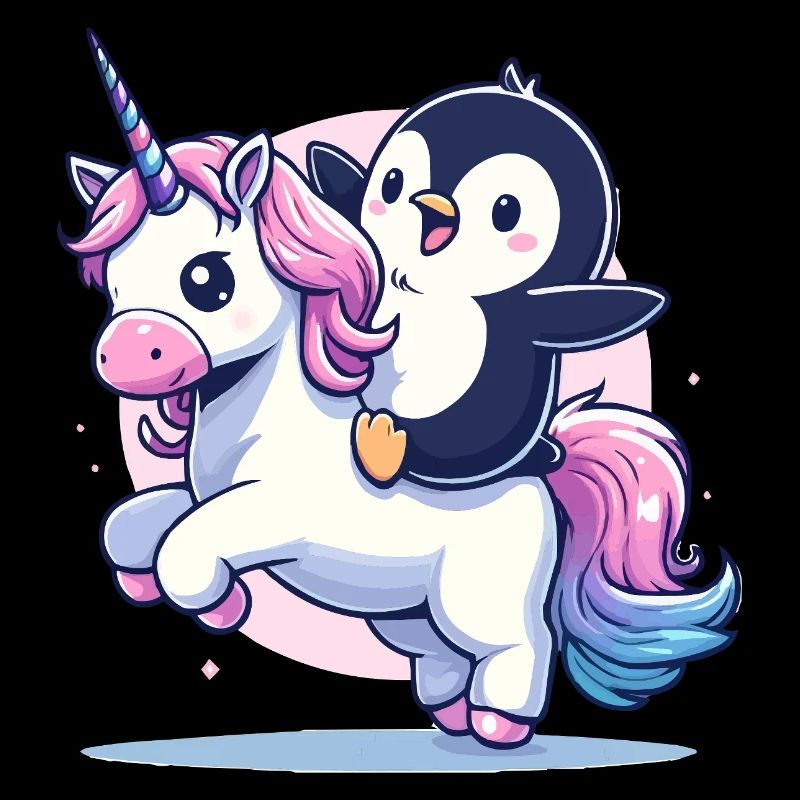 Pinguin reitet Einhorn