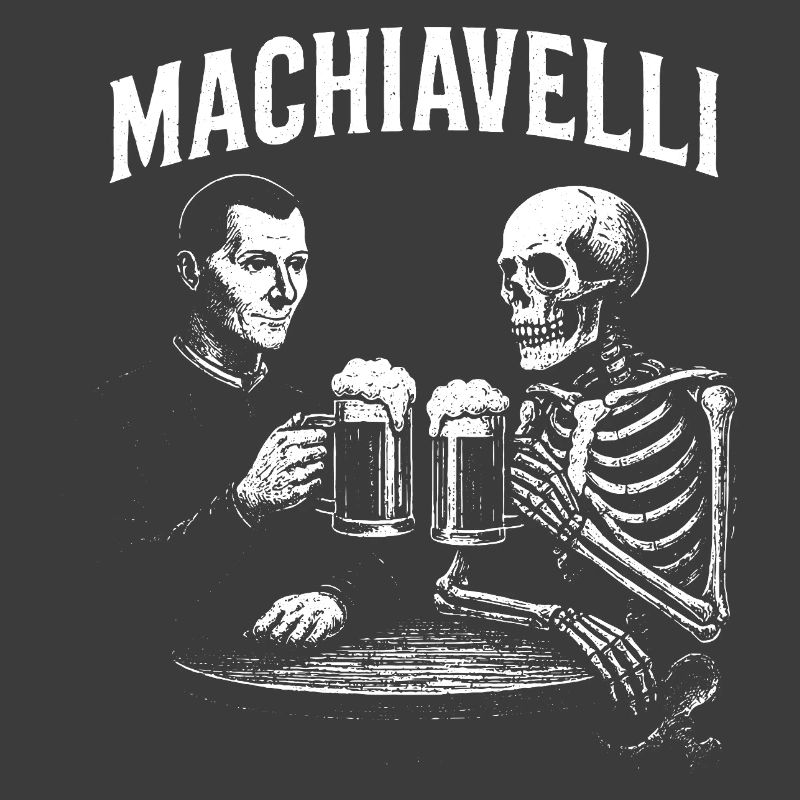 Machiavelli drinking beer with Skeleton