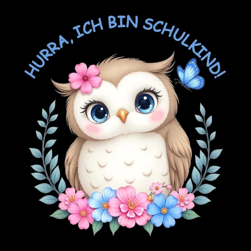 Schulstart Eulenmotiv mit Blumen