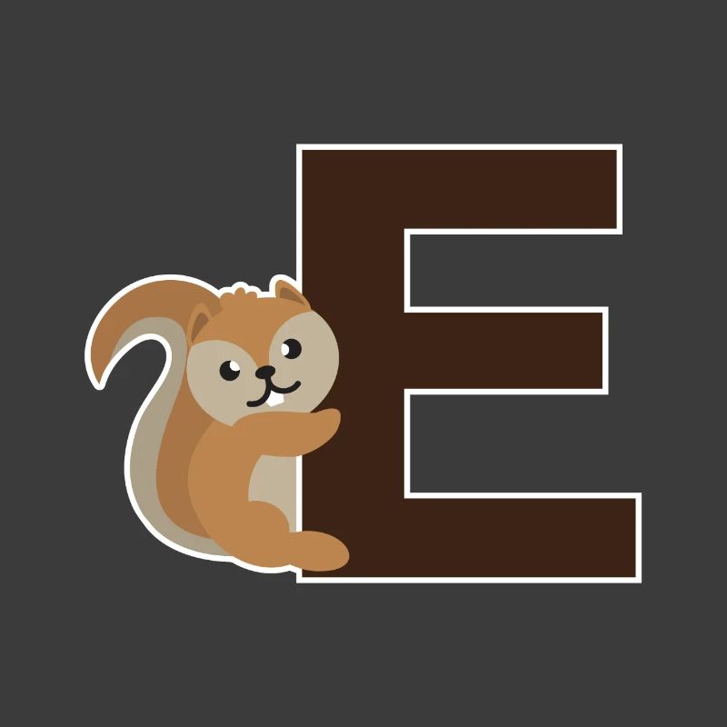 An E like the squirrel that hangs on the E