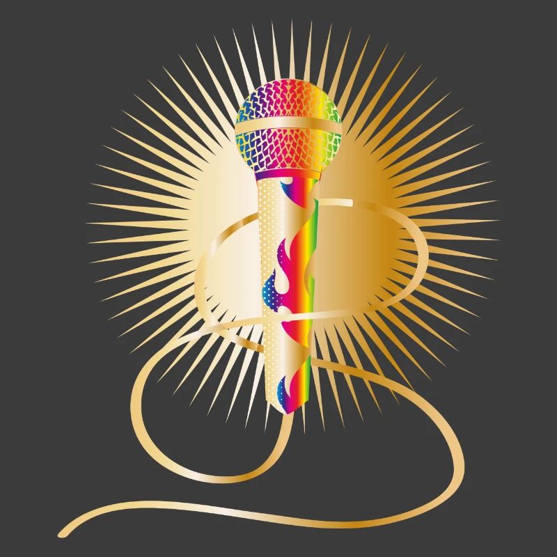 golden microphone with rainbow elements