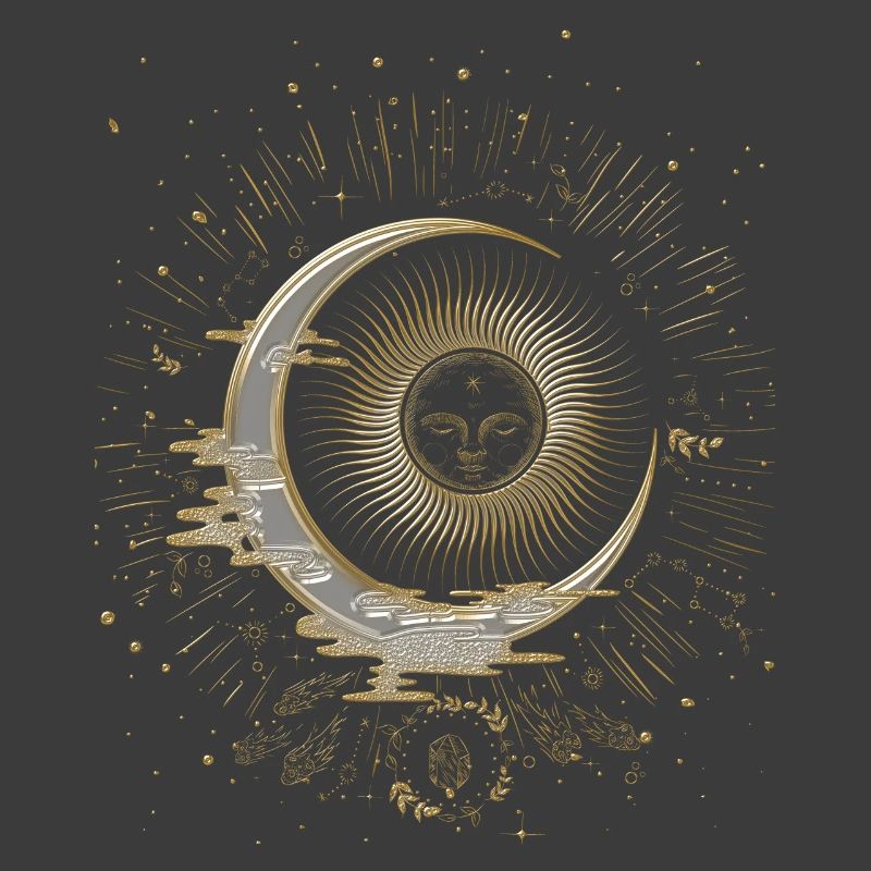 Le soleil et la lune avec des étoiles