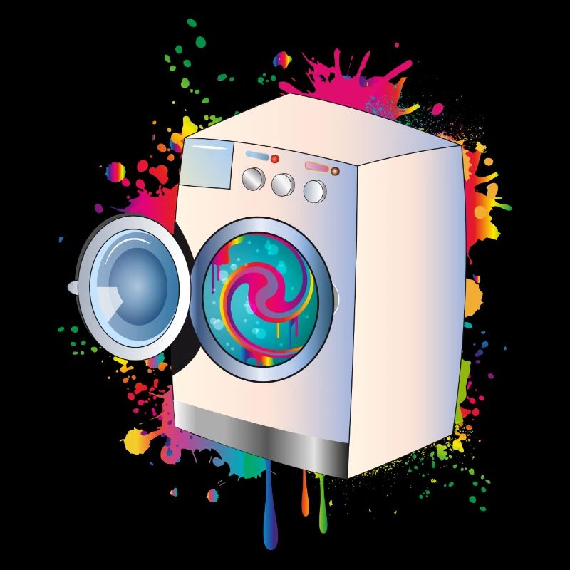 Washing machine in graffiti style with colored linen