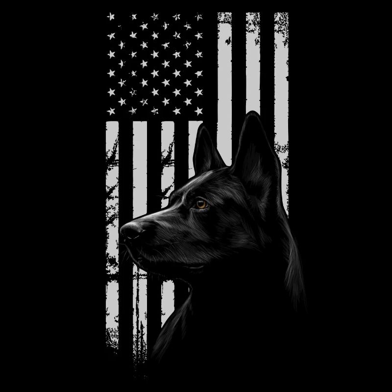 Schwarzer Deutscher Schäferhund American Flag USA