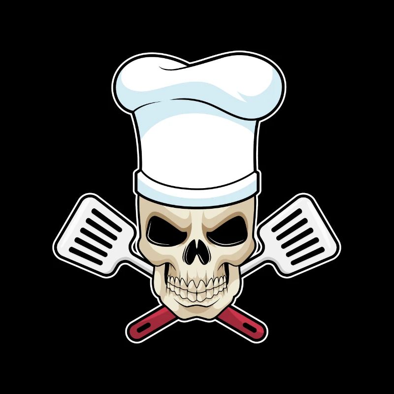 Tête de mort comme cuisinier avec bonnet de cuisinier