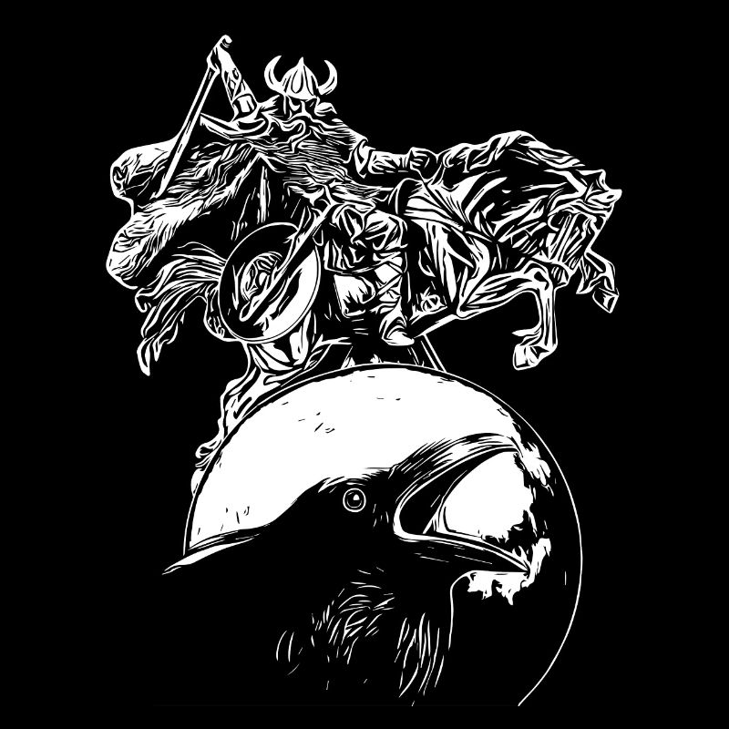 Vikings à cheval sur corbeau en pleine lune