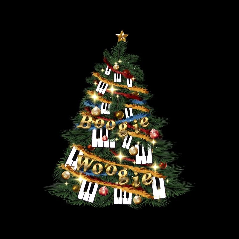 Fun Boogie Woogie and piano keys Xmas tree design.