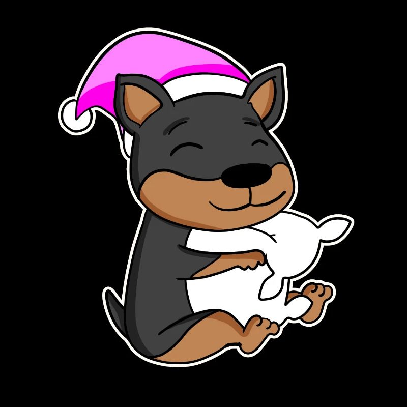 Chien Nain Pinscher avec oreiller et bonnet de couchage