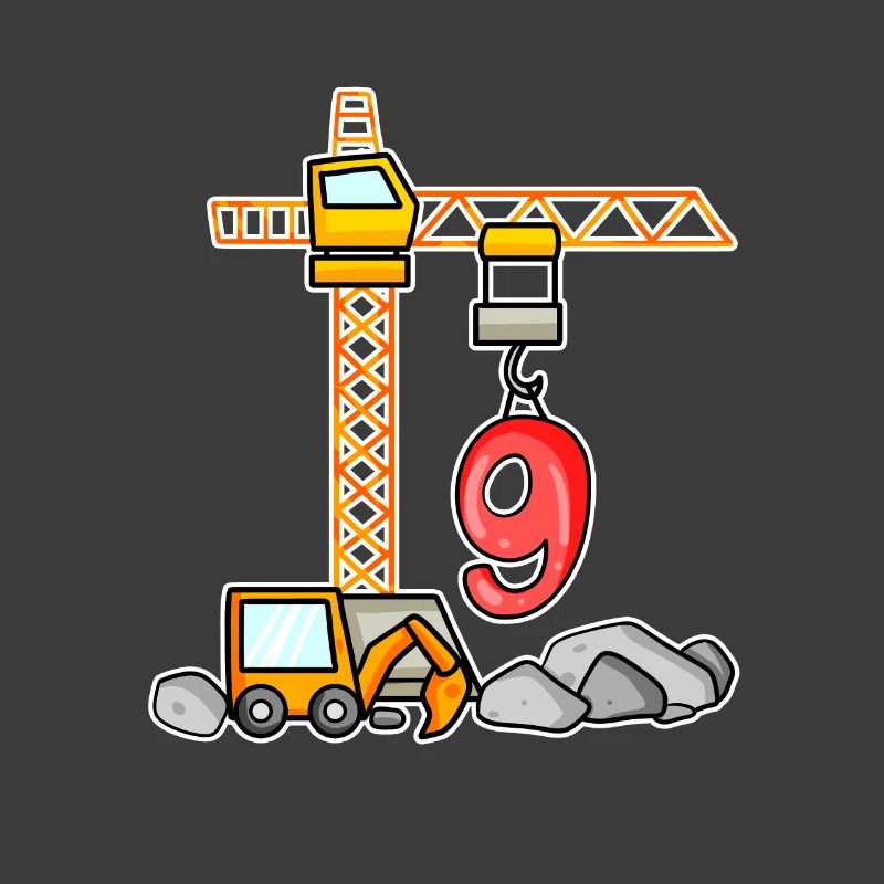 9th birthday 9 years crane construction site excavator boy