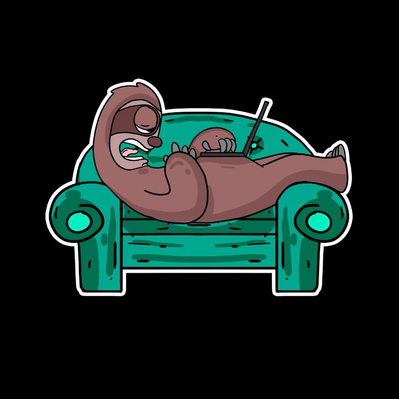 Sloth on sofa laptop staff