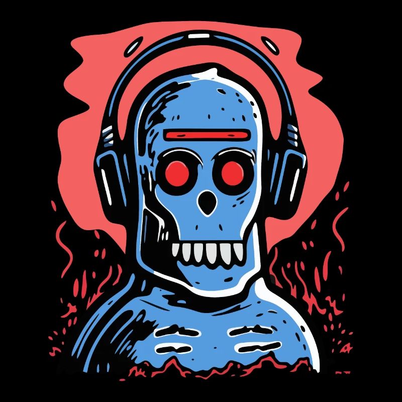 Zombie monkey with blue headphones