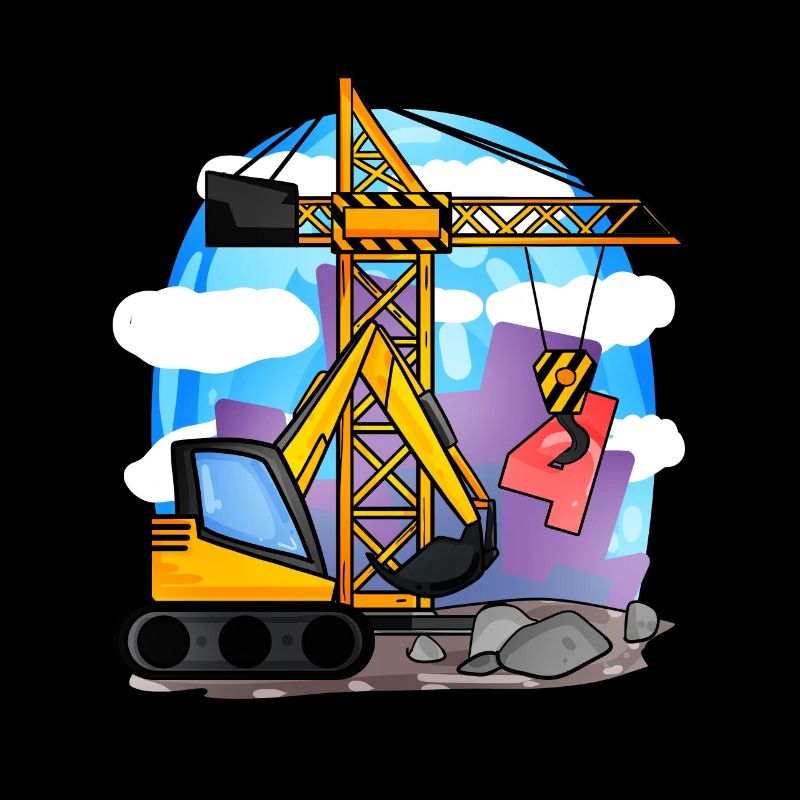 4th birthday 4 years crane construction site excavator boy