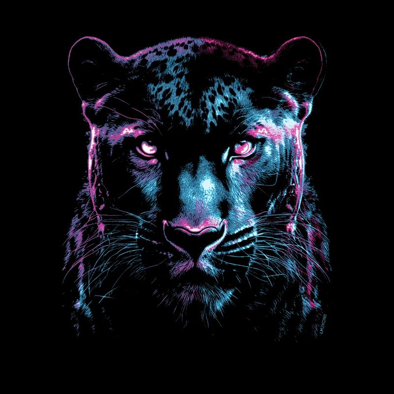 Cyber Black Panther Face - Black Panther - Neon