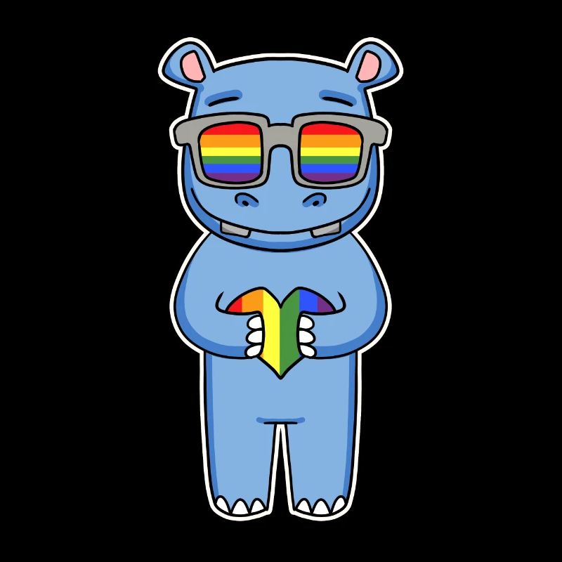 Regenbogen - Nilpferd mit Brille und Herz