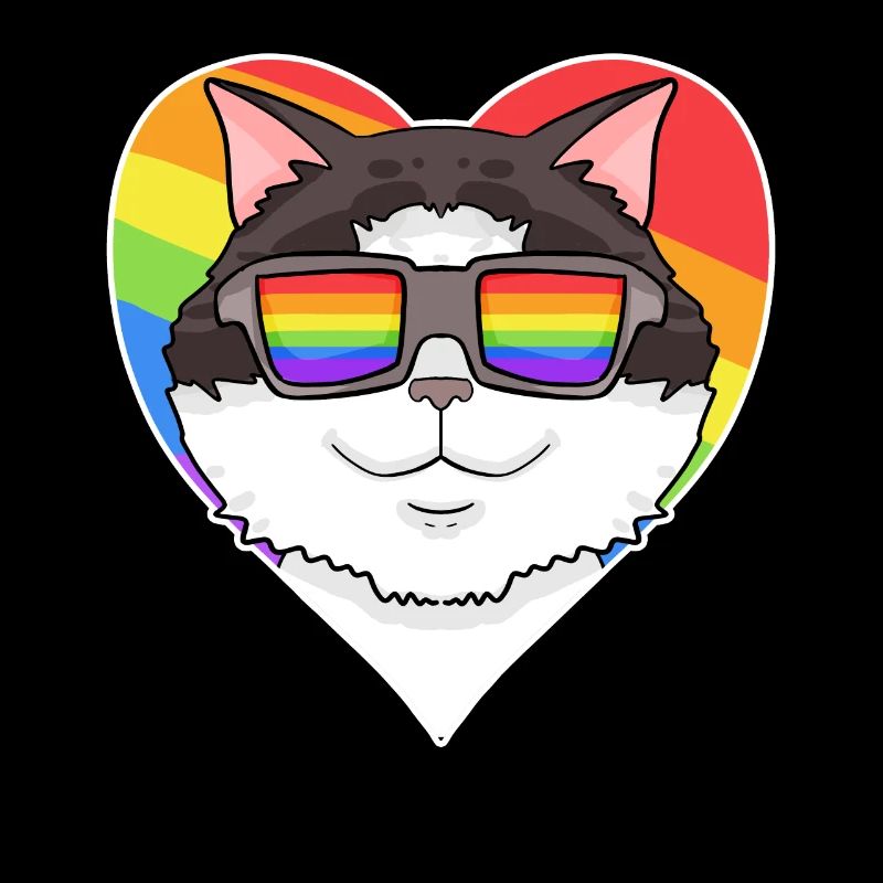 Rainbow - Cat Ragdoll avec lunettes et coeur