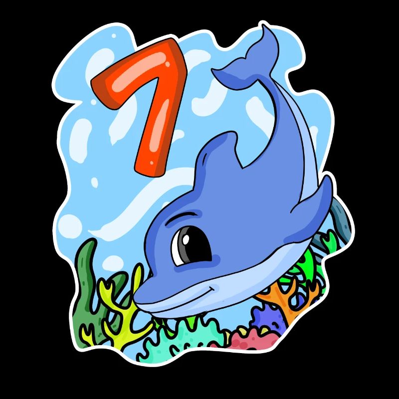 7. Geburtstag Motiv Delfin - sieben Jahre alt
